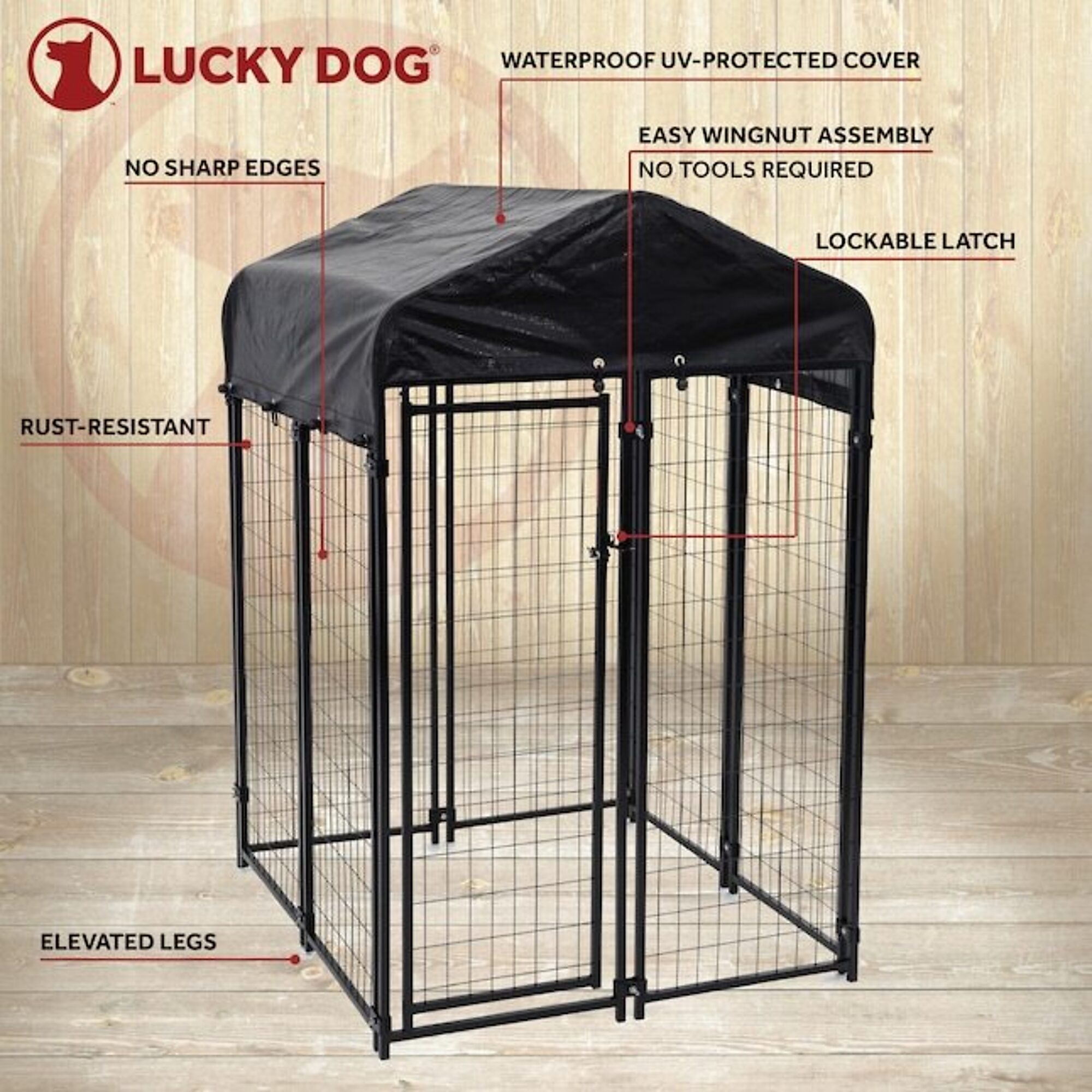 Lucky Dog Uptown Pet Kennel, 4ft.L x 4ft.W x 6ft.H, Welded Steel, Dog Enclosure, Waterproof Cover, Model# CL-60544